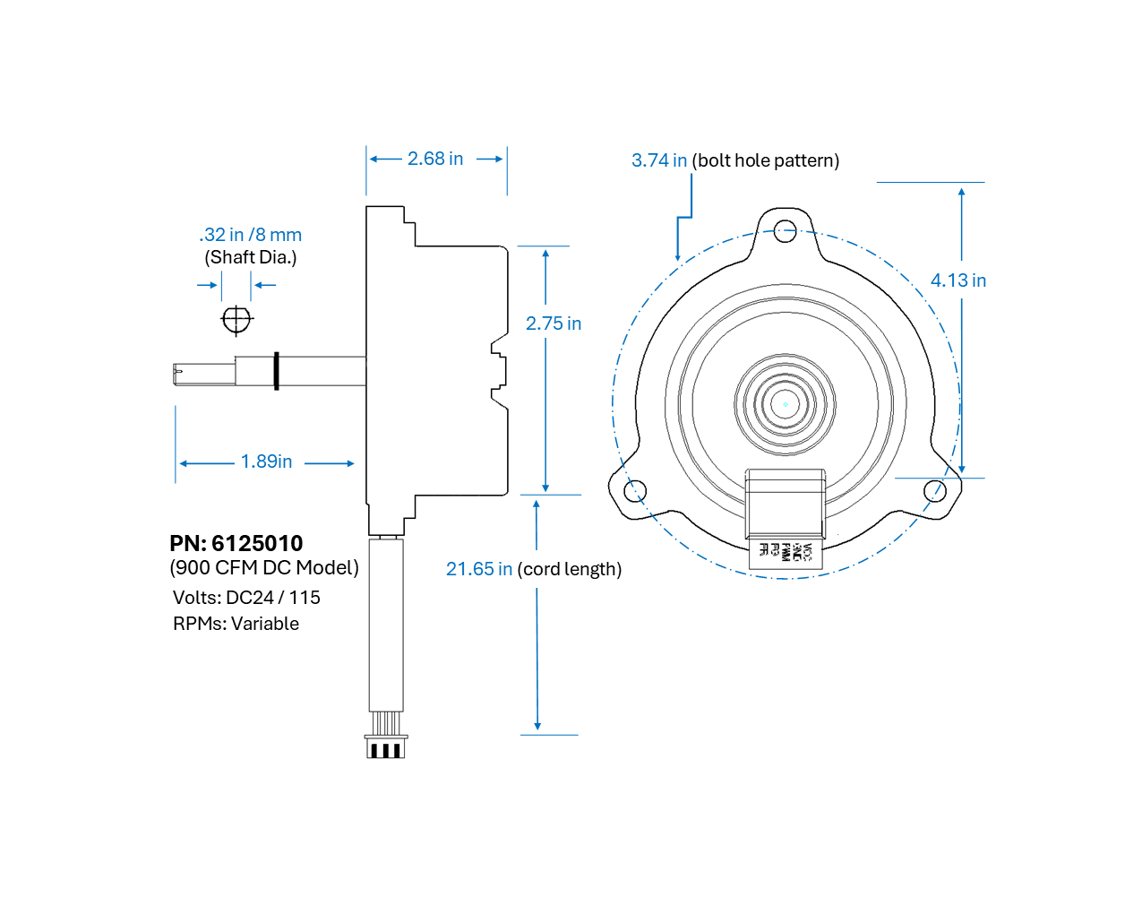 Fan Motor, 900 CFM (DC18) PN: 6125010