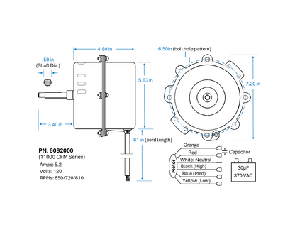 Fan Motor, 11000 CFM (MC91, MC92) [NEW] PN: 6092000