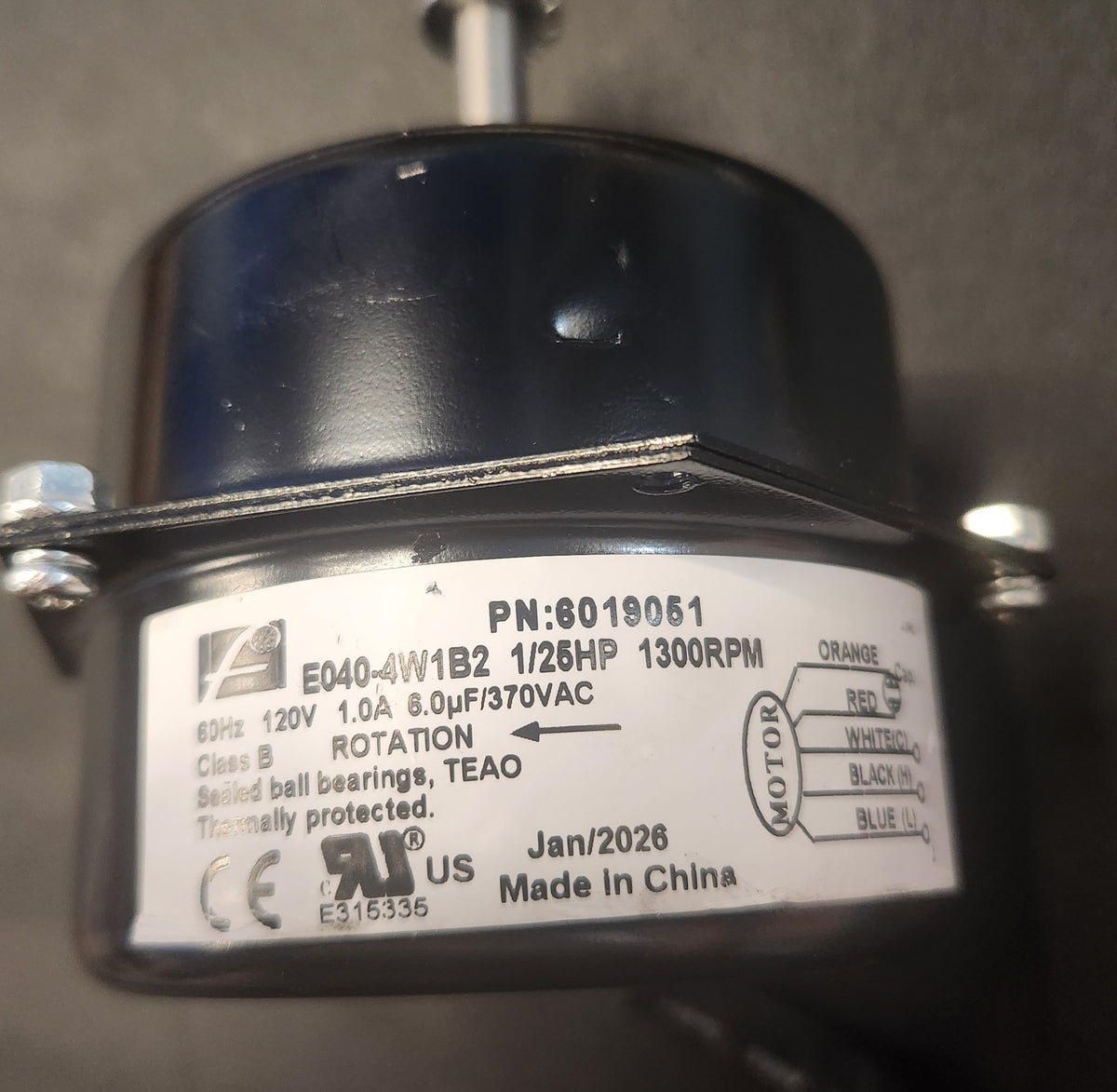 Fan Motor, 1300 CFM (MC18X/M100) PN: 6019051